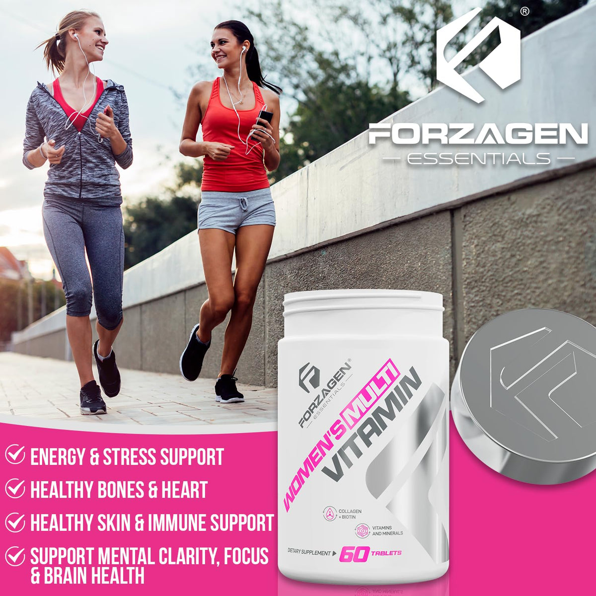 Forzagen Multivitamines Femmes 60 comprimés, avec des accessoires de bien-être