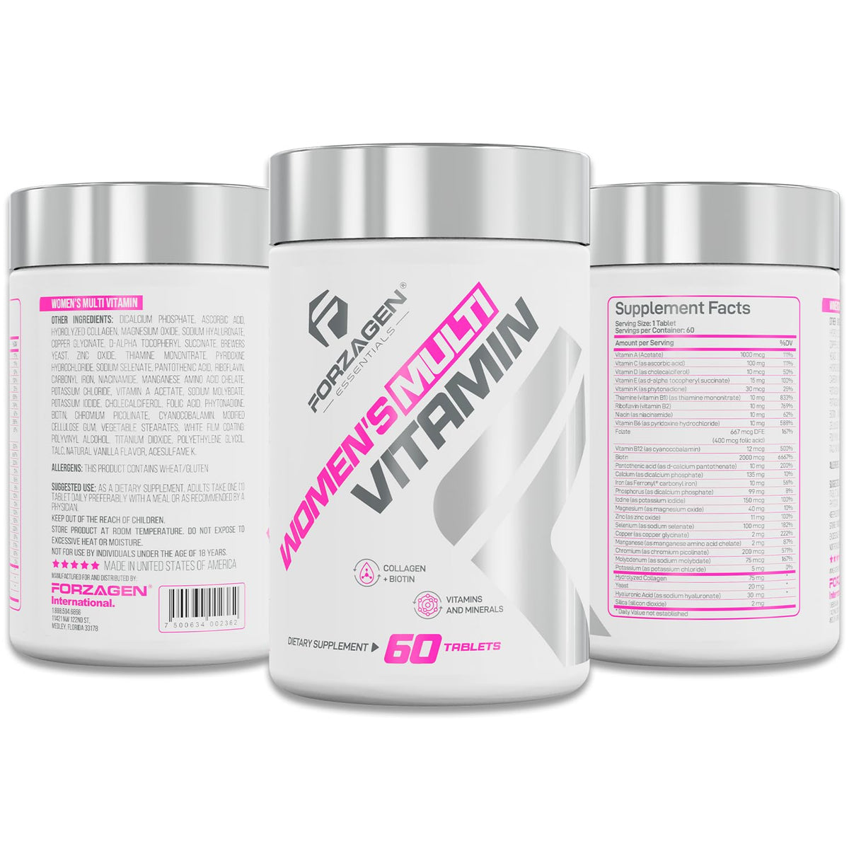 Forzagen Multivitamines Femmes 60 comprimés, comprimé en gros plan