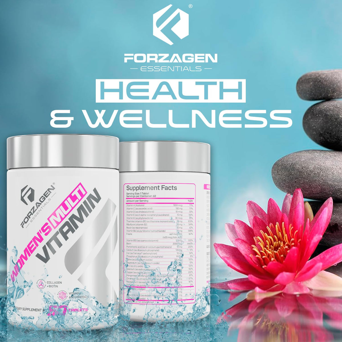 Forzagen Multivitamines Femmes 60 comprimés, présentation sur une table