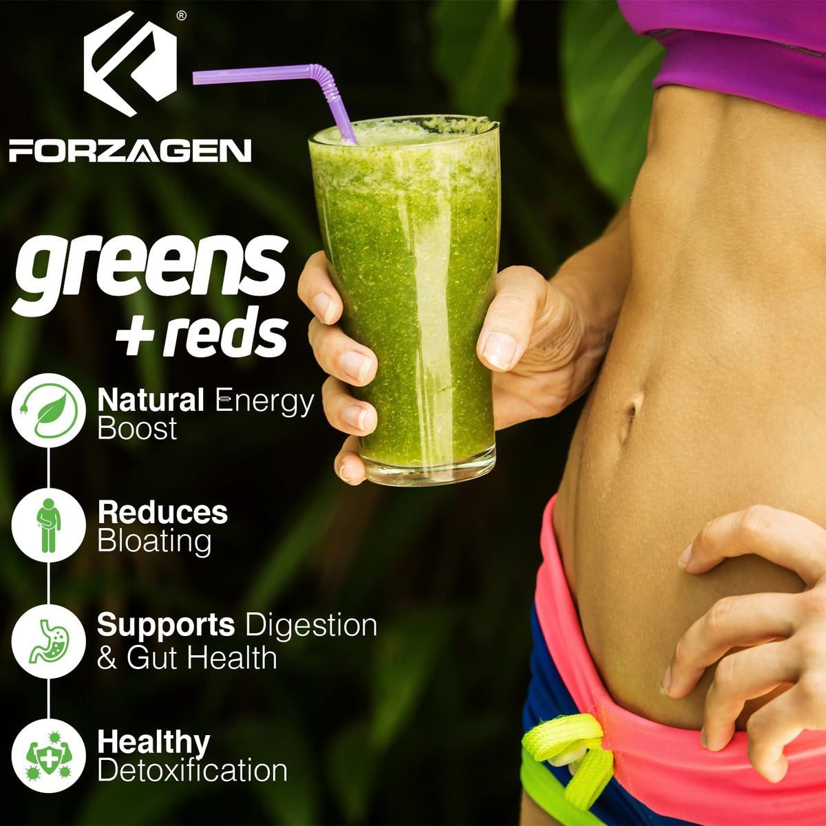 Forzagen Poudre de Super-aliments Végétale Verte et Rouge 349g dans un smoothie