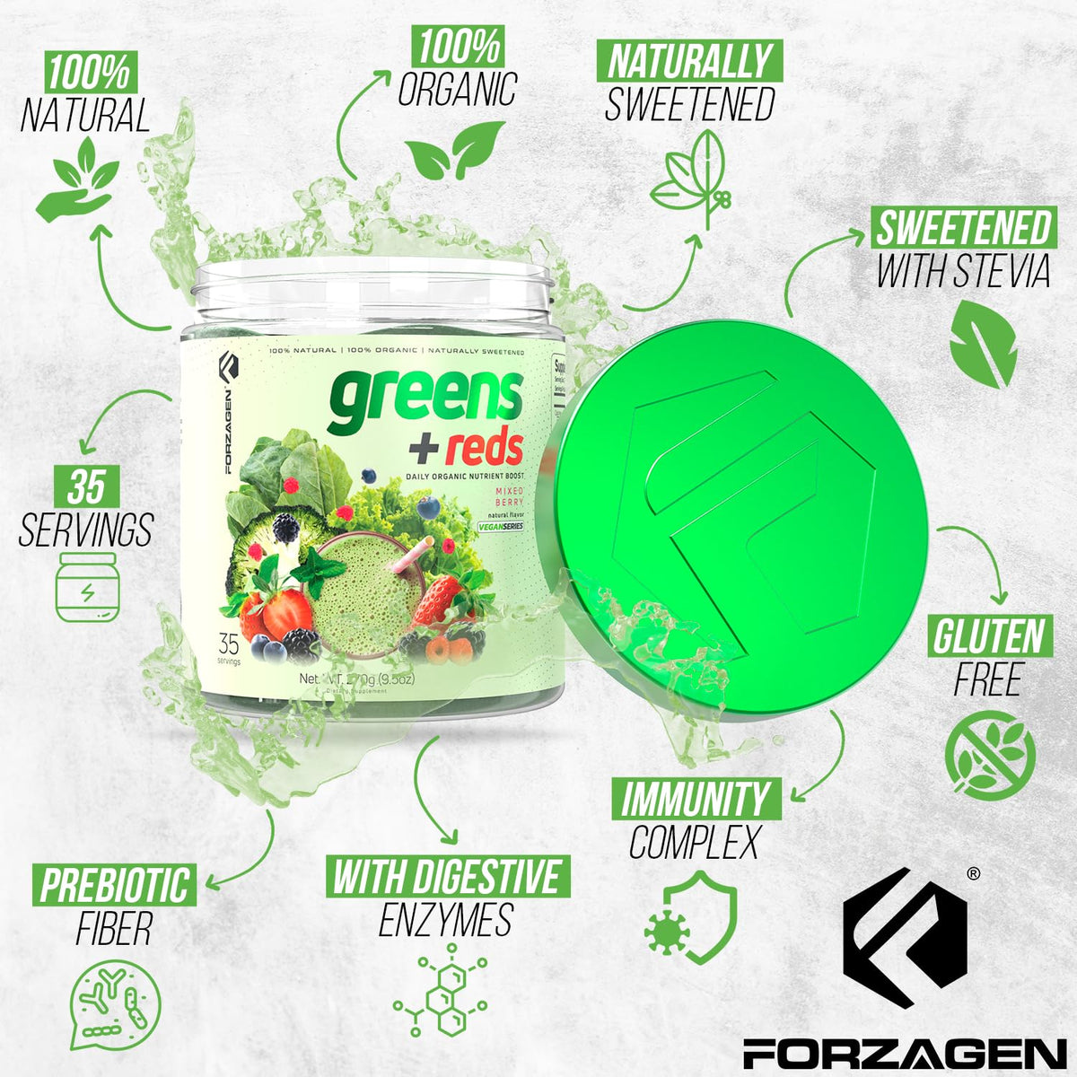 Forzagen Poudre de Super-aliments Végétale Verte et Rouge 349g emballage