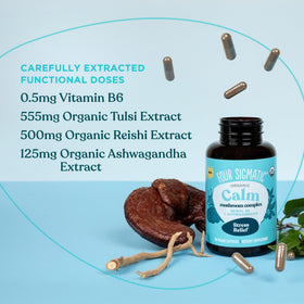 Four Sigmatic Calm Capsules avec un fond de plantes