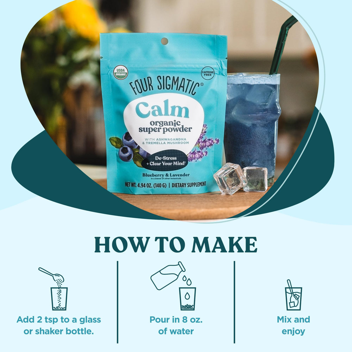 Four Sigmatic Calm Super Powder 150g ingrédients sur l'emballage