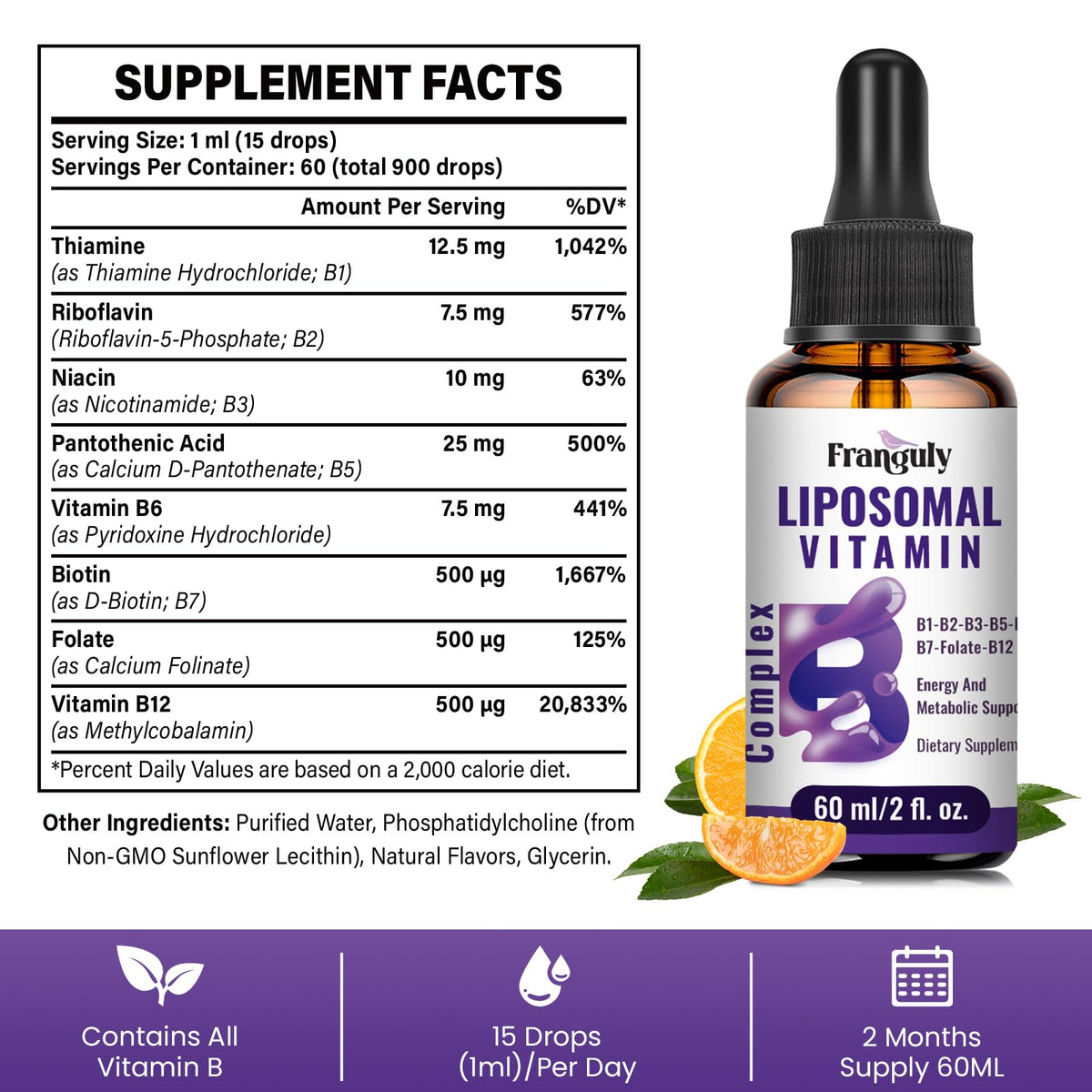 Franguly B Complex Liposomal 60 ml flacon sur une table
