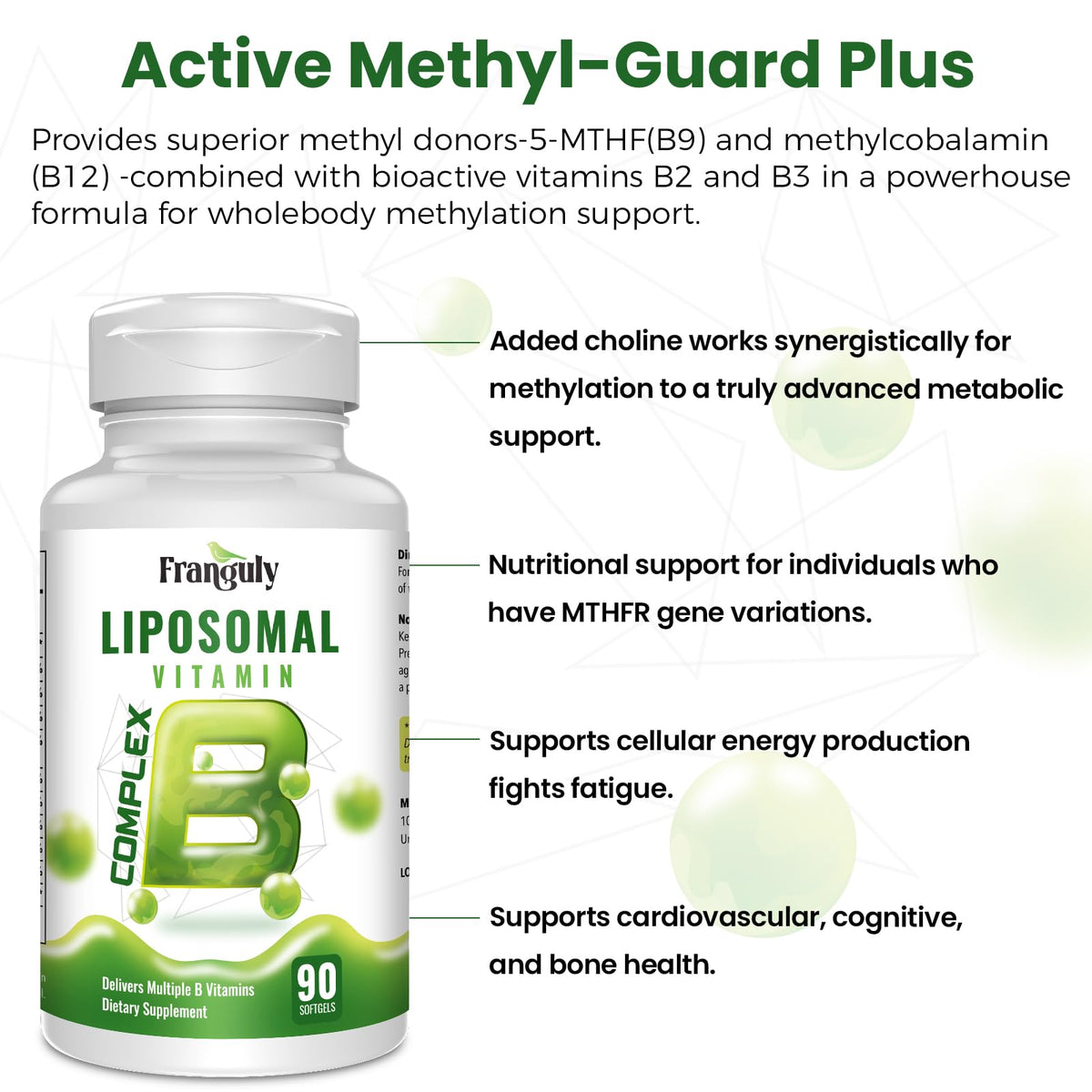 Franguly B Complex Liposomal 90 capsules sur une table