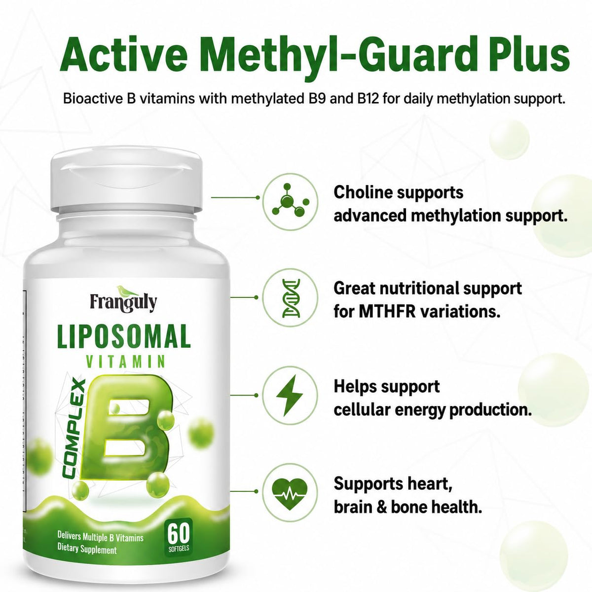 Franguly Complexe B Liposomal 60 capsules côté avec étiquette