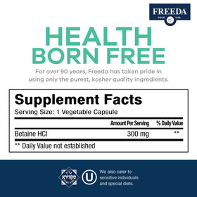 FREEDA Betaïne HCl Vegan 90 capsules étiquette