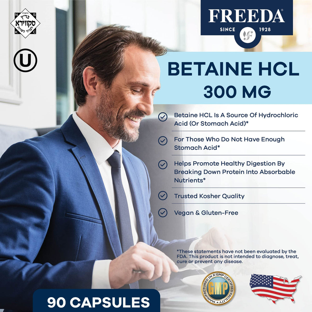 FREEDA Betaïne HCl Vegan 90 capsules vue arrière