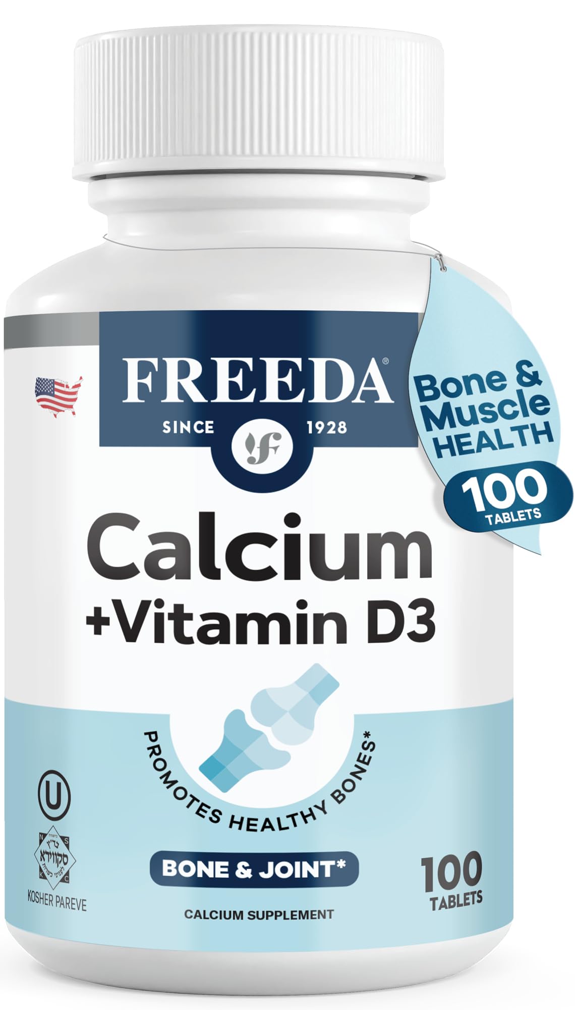FREEDA Calcium 600mg comprimés avec Vitamine D3 400 IU, vue de face