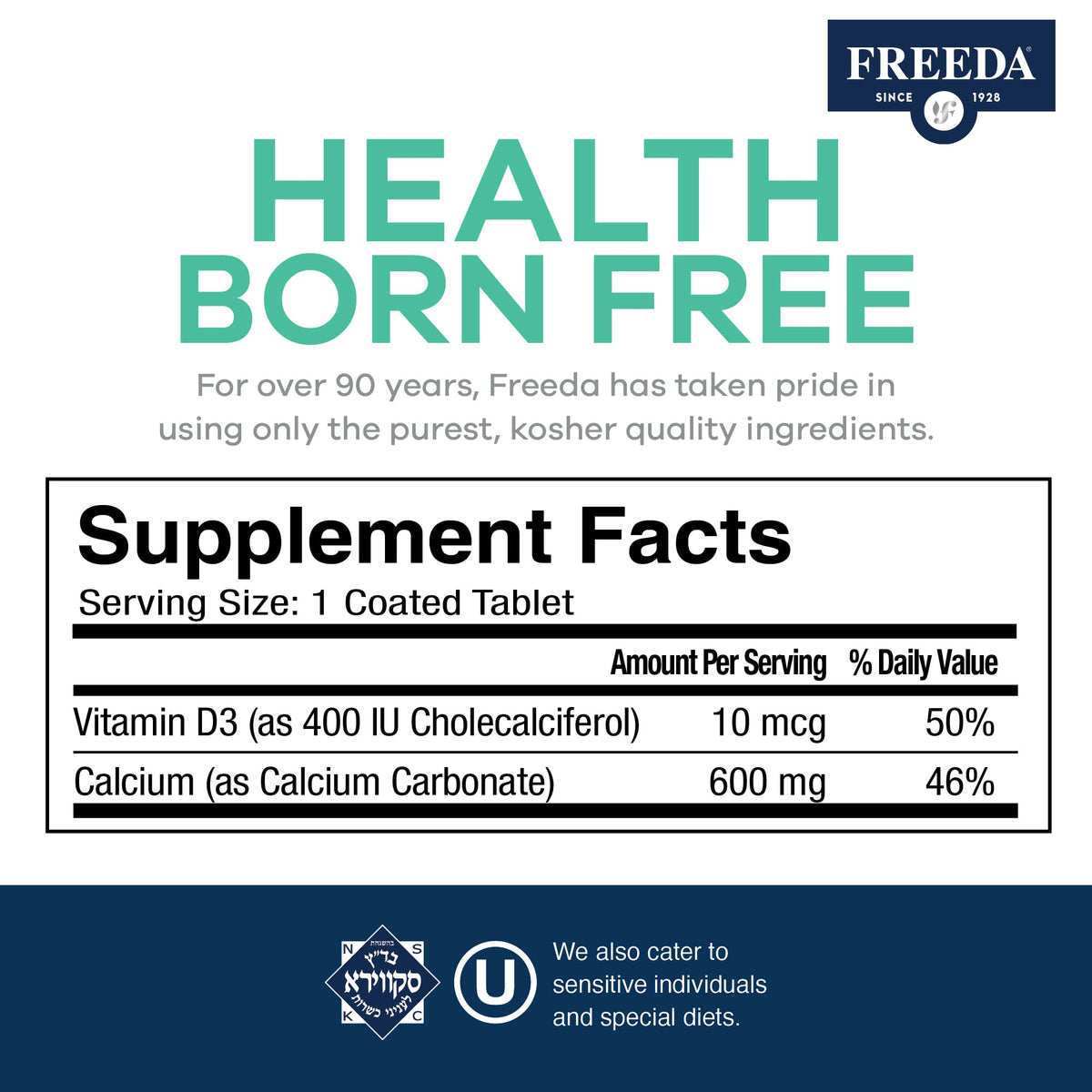 FREEDA Calcium 600mg comprimés dans leur boîte d'origine