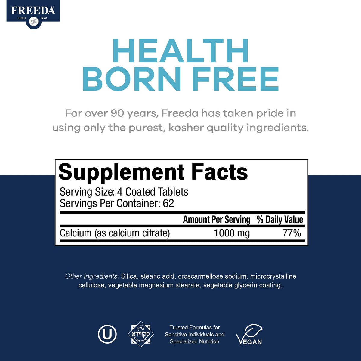 FREEDA Calcium Citrate 1000mg comprimés dans une main