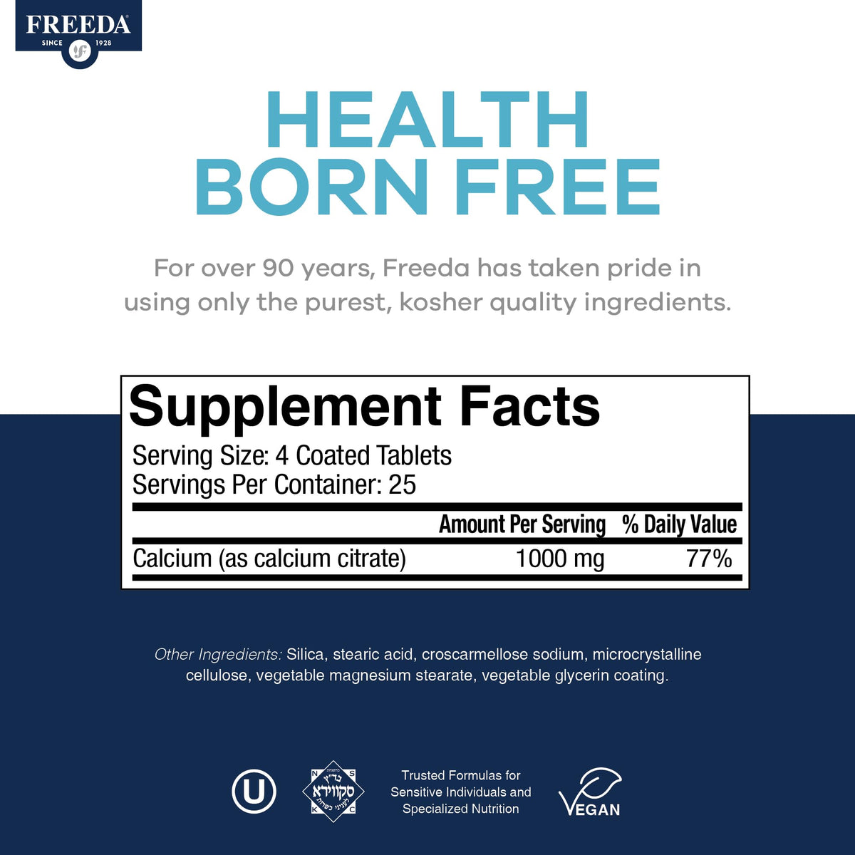 FREEDA Calcium Citrate 1000mg vue de haut des tablettes