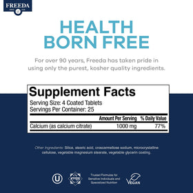 FREEDA Calcium Citrate 1000mg vue de haut des tablettes