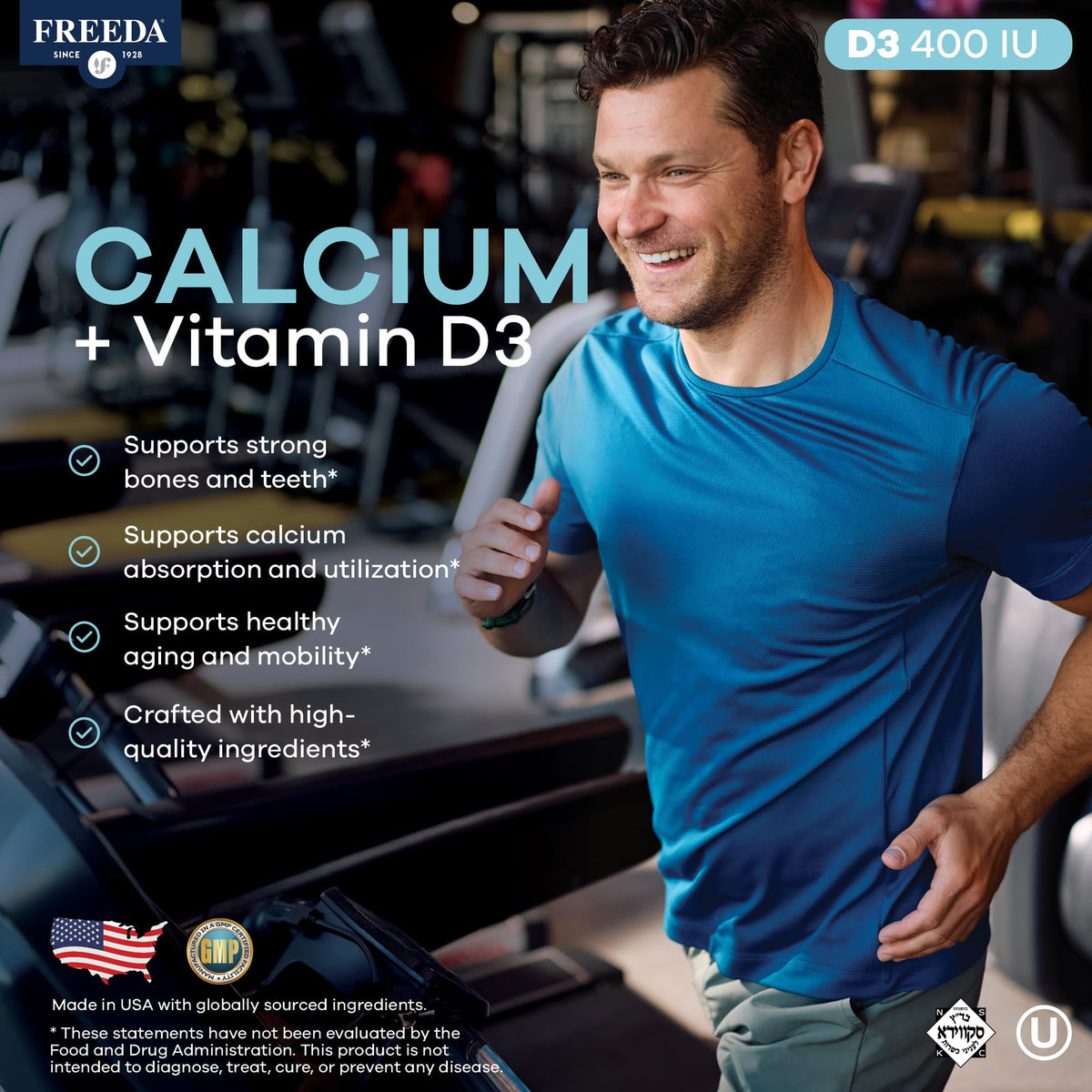 FREEDA Calcium comprimés avec informations nutritionnelles sur l'emballage