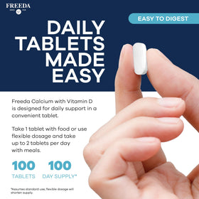 FREEDA Calcium et Vitamine D3 400 IU sur une table avec des fruits