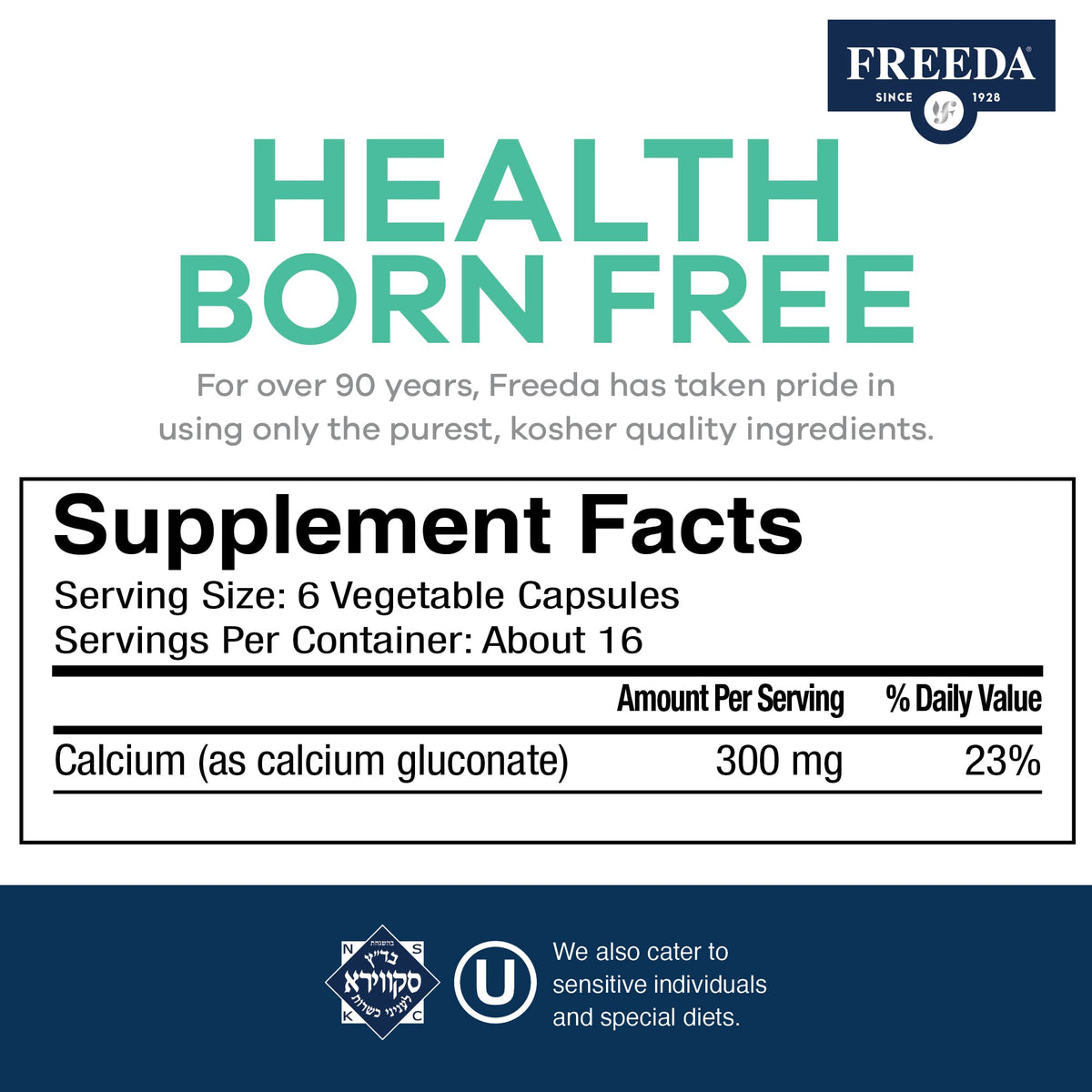 FREEDA Calcium Gluconate capsules sur une table