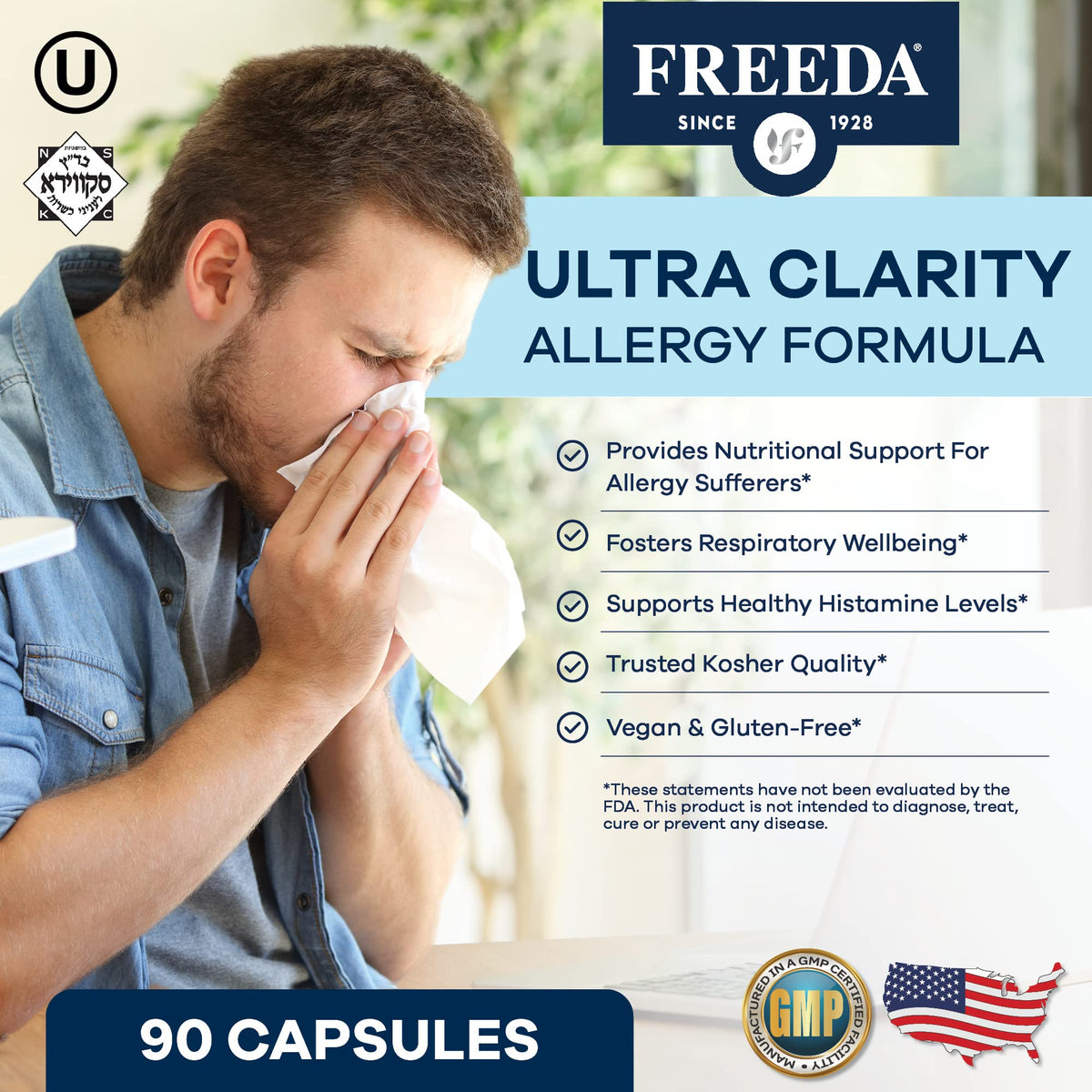 FREEDA Capsules Naturelles Allergies Quercétine 90ct avec étiquette