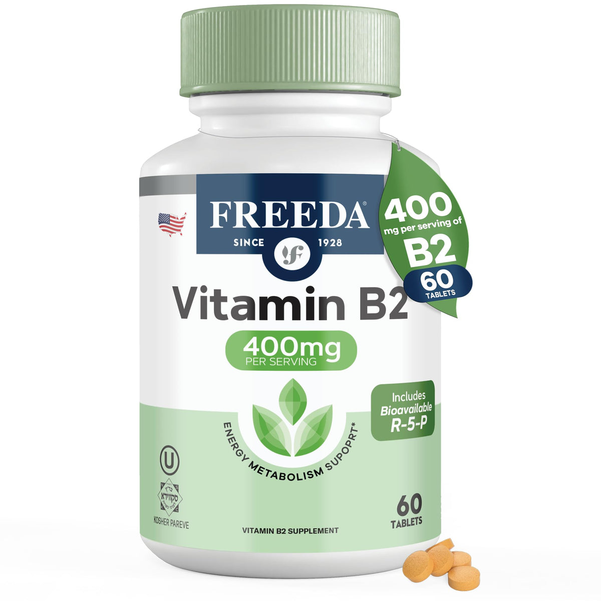 FREEDA Complément Alimentaire B2 400mg - 60 Comprimés Végétaliens, vue de face