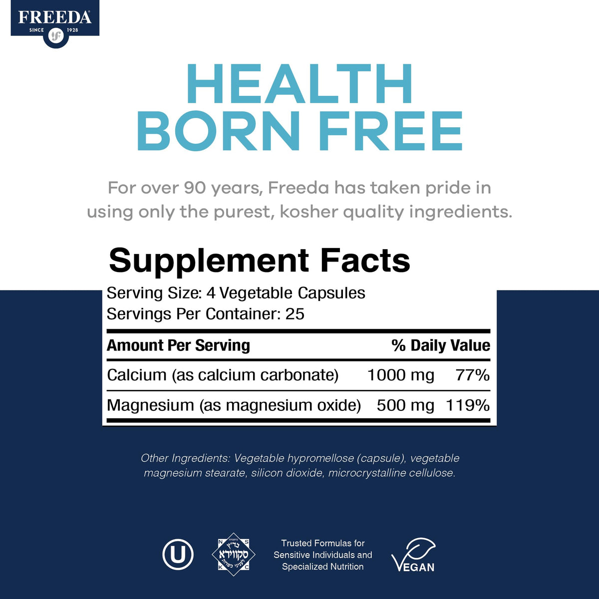 FREEDA Complément Alimentaire Calcium Magnésium 100 Capsules côté