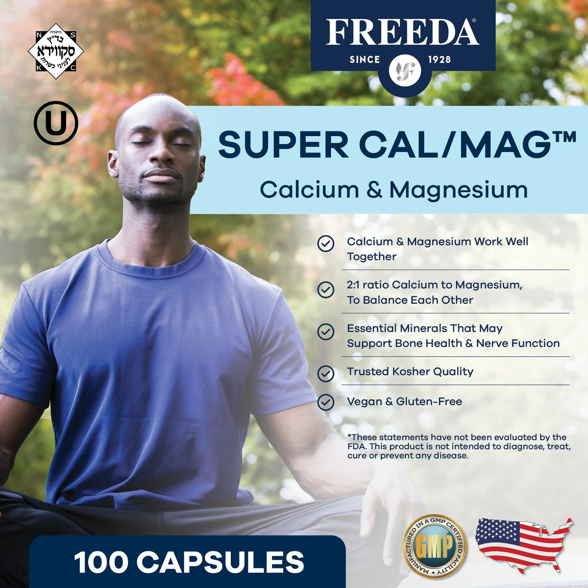 FREEDA Complément Alimentaire Calcium Magnésium 100 Capsules prise en main