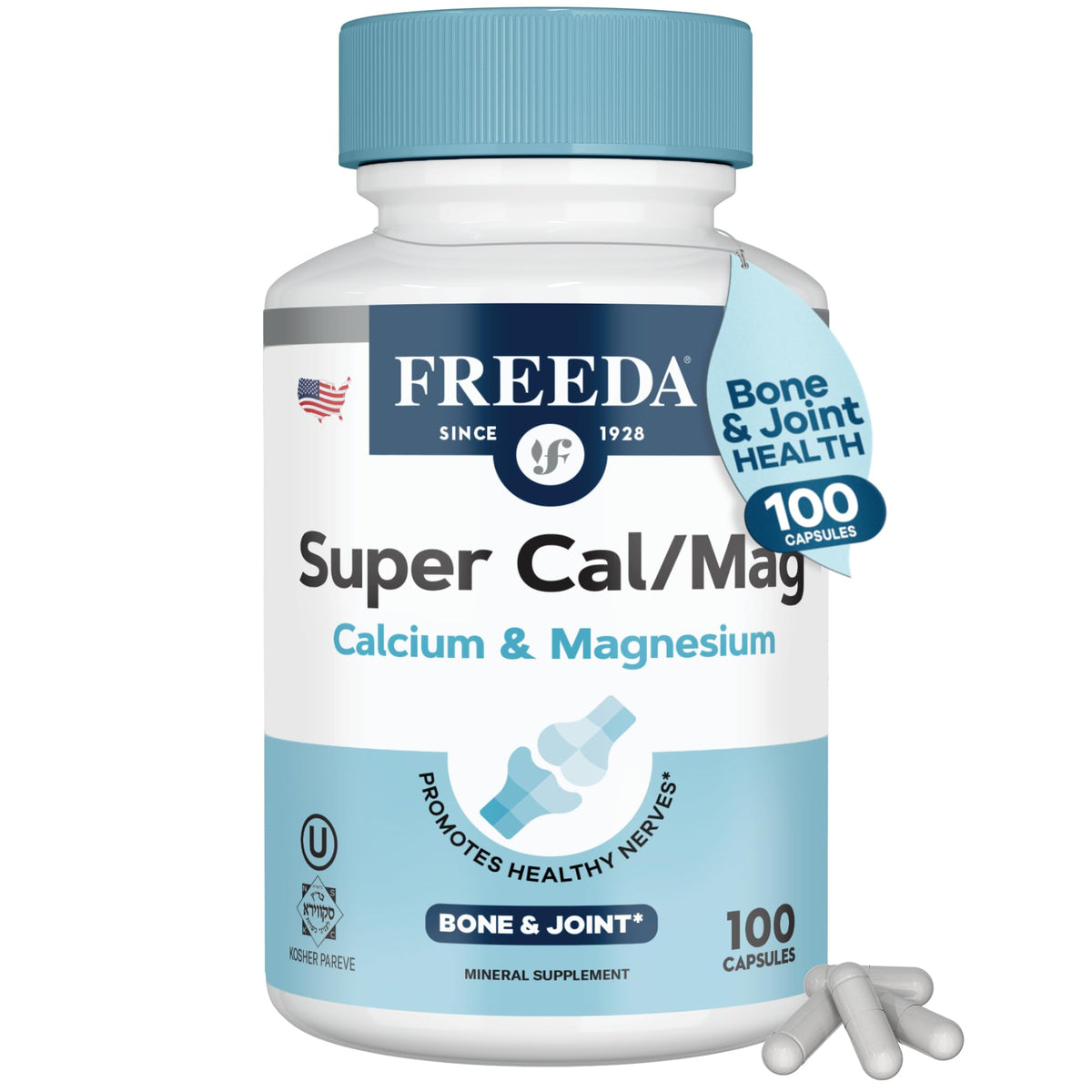 FREEDA Complément Alimentaire Calcium Magnésium 100 Capsules vue de face