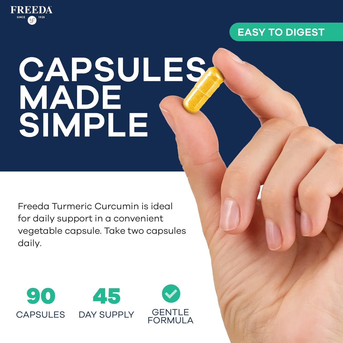 FREEDA Complément Alimentaire Curcuma 1000mg 90 Capsules avec étiquette