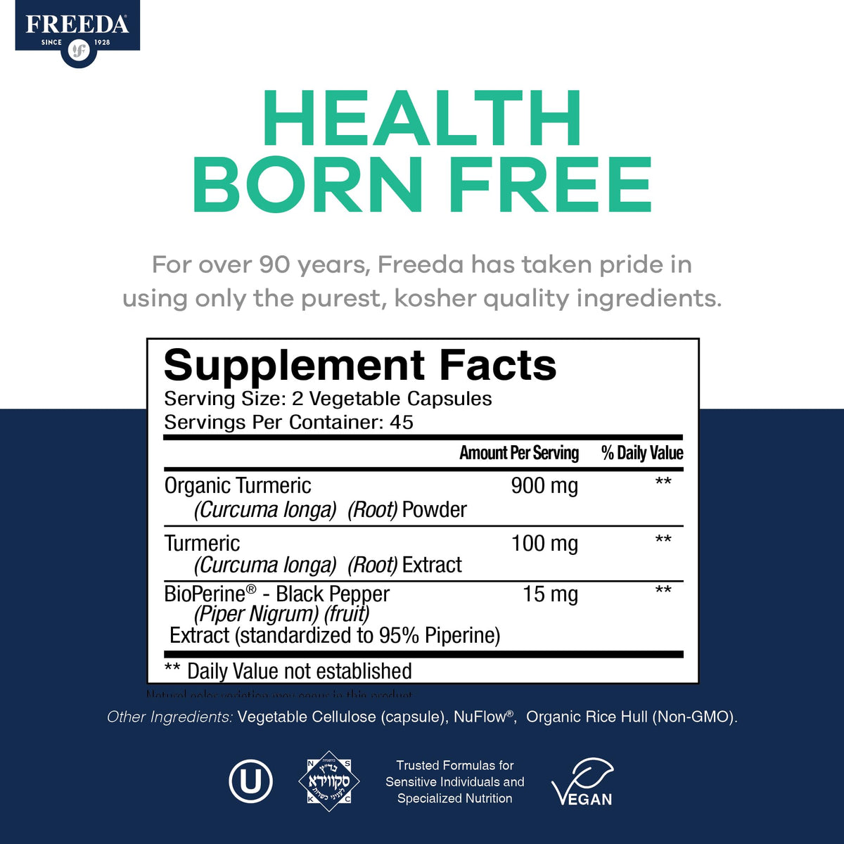 FREEDA Complément Alimentaire Curcuma 1000mg 90 Capsules ouvertes
