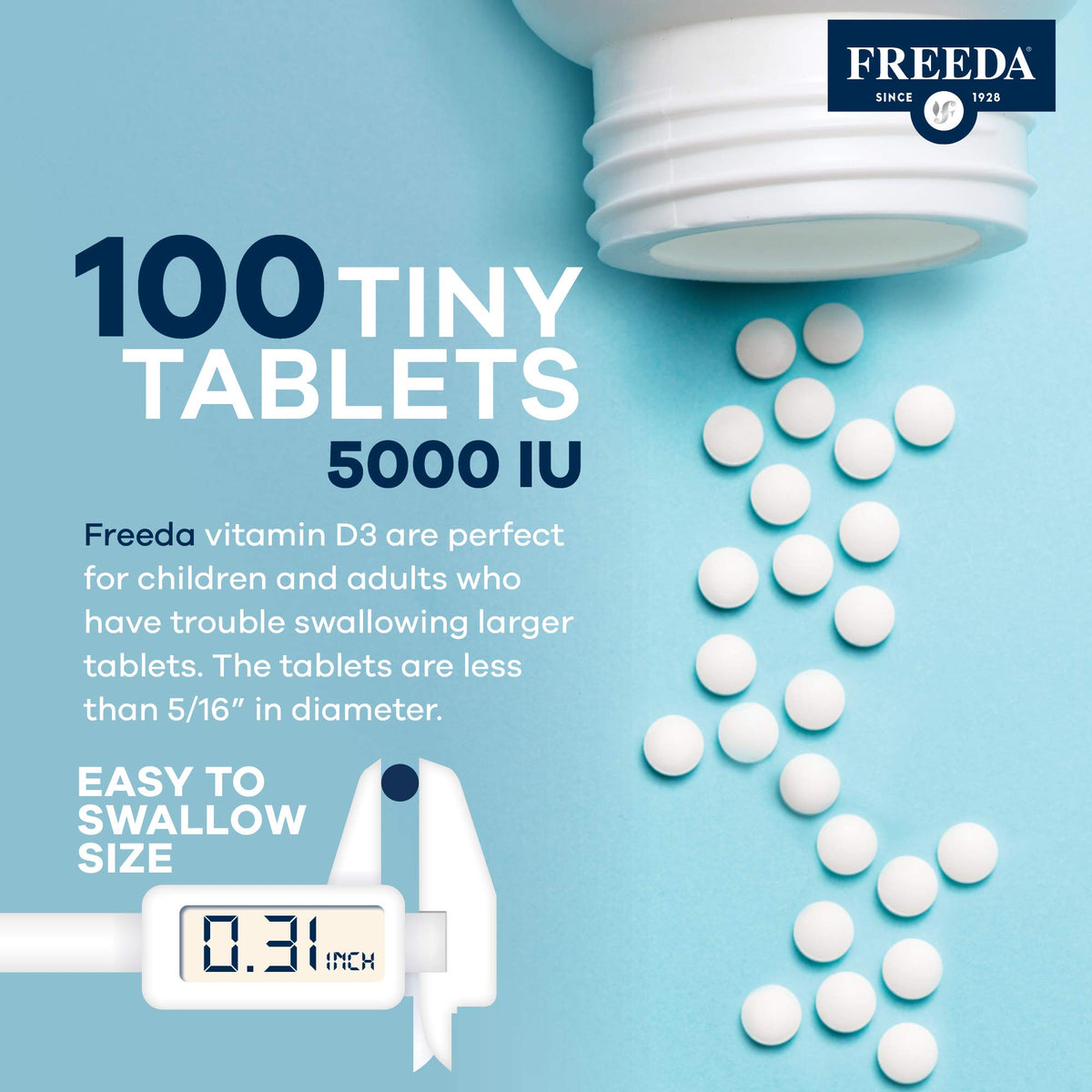 FREEDA Complément Alimentaire D3 5000 IU - Taille des comprimés
