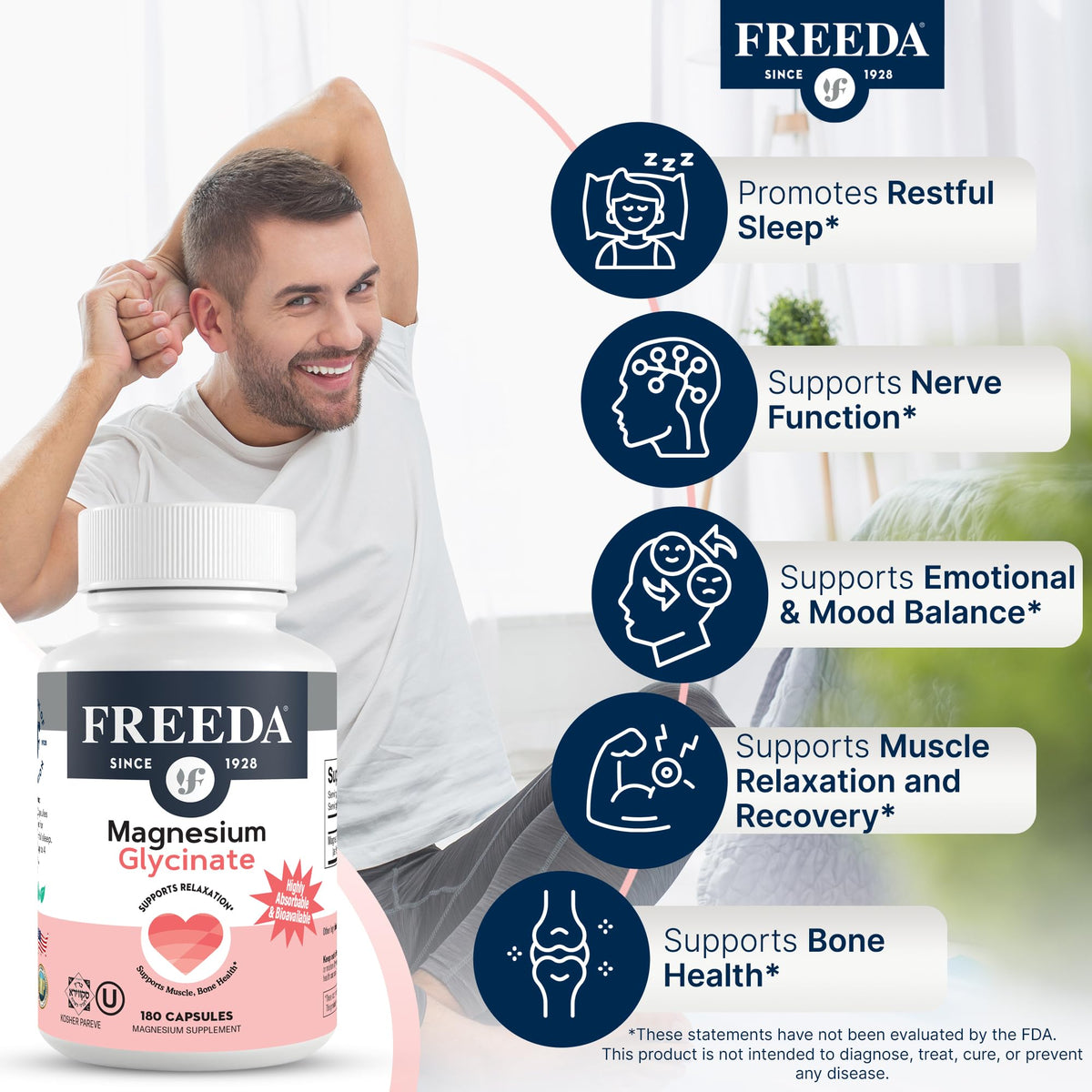 FREEDA Magnésium Glycinate emballage avec étiquette visible