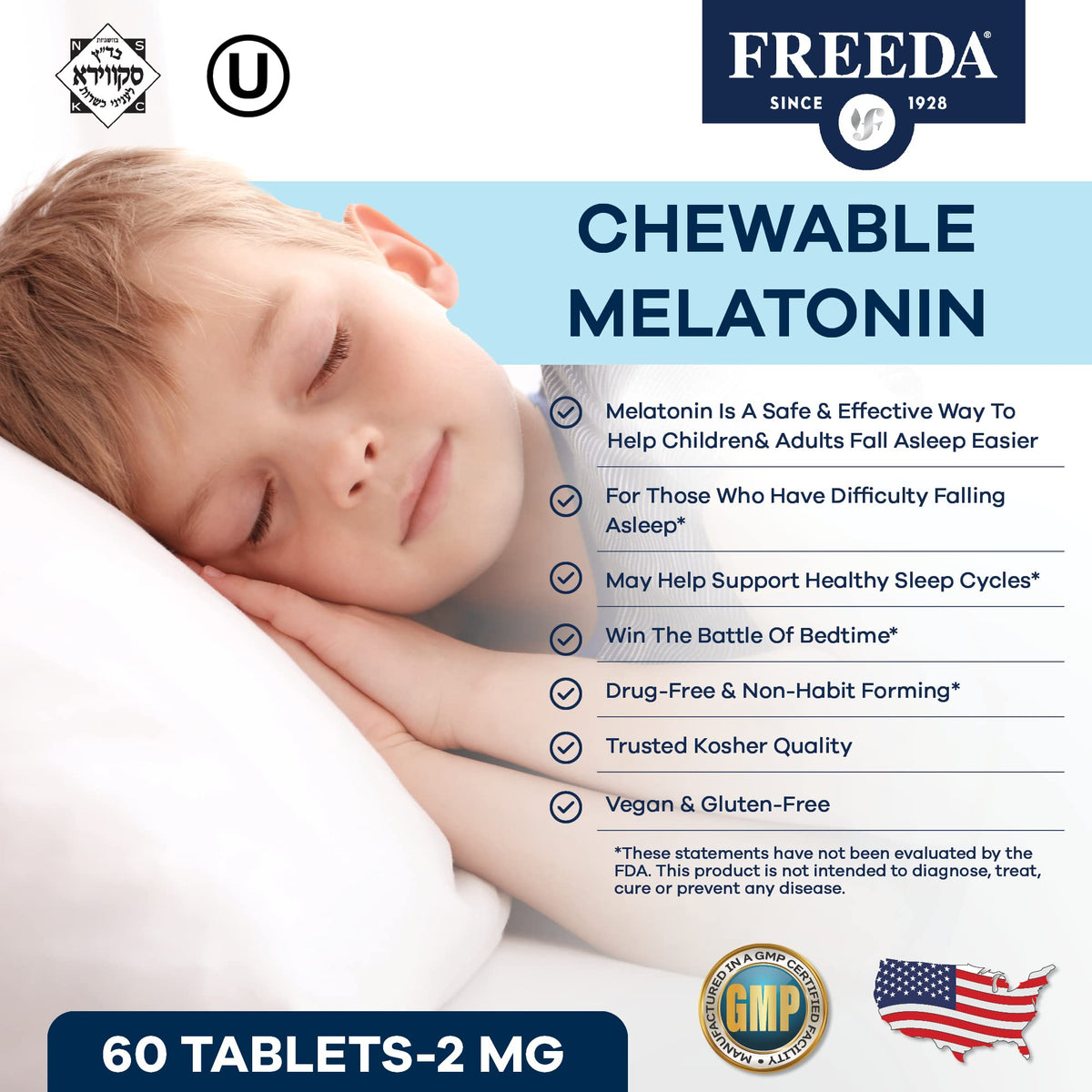 FREEDA Melatonin 2mg comprimés à mâcher sur une table
