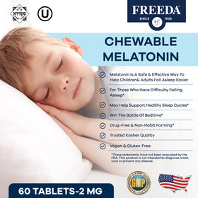 FREEDA Melatonin 2mg comprimés à mâcher sur une table