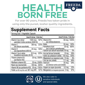 FREEDA Multivitamine Quintabs-M, étiquette détaillant les ingrédients