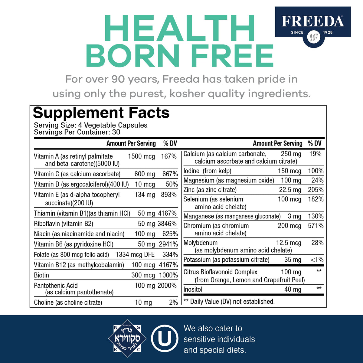 FREEDA Multivitamines Adultes prise de capsules avec un verre d'eau