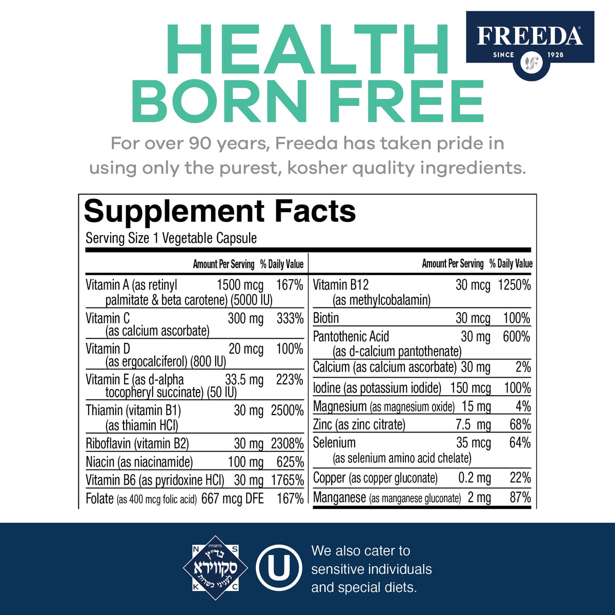 FREEDA Multivitamines Capsules ouvertes sur une surface
