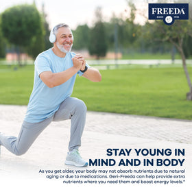 FREEDA multivitamines seniors 60+ ingrédients sur le dos de l'emballage
