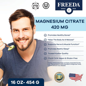 FREEDA Poudre de Citrate de Magnésium 16 oz avec cuillère doseuse