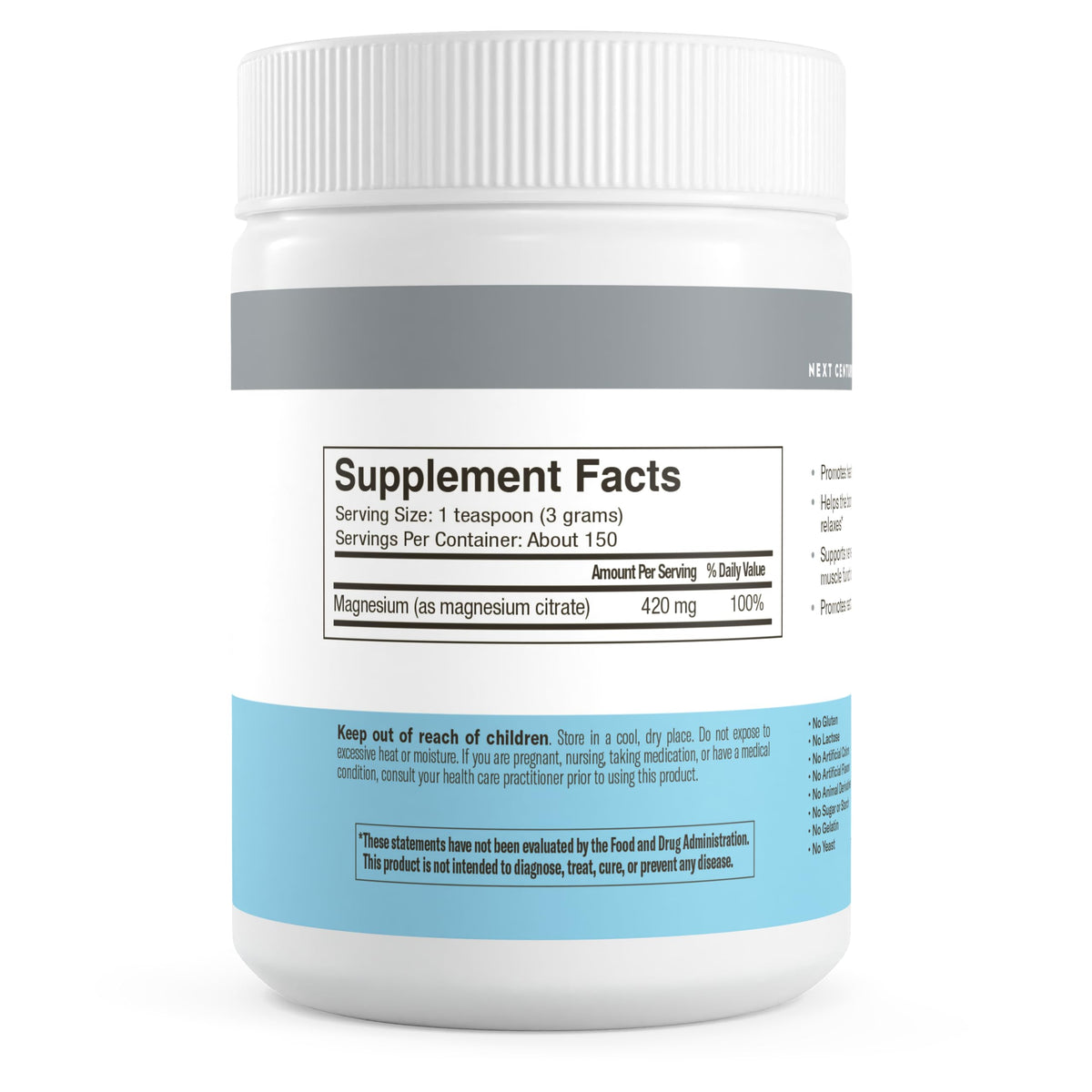 FREEDA Poudre de Citrate de Magnésium 16 oz étiquette détaillée