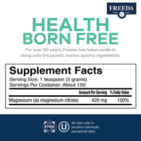 FREEDA Poudre de Citrate de Magnésium 16 oz sur une table