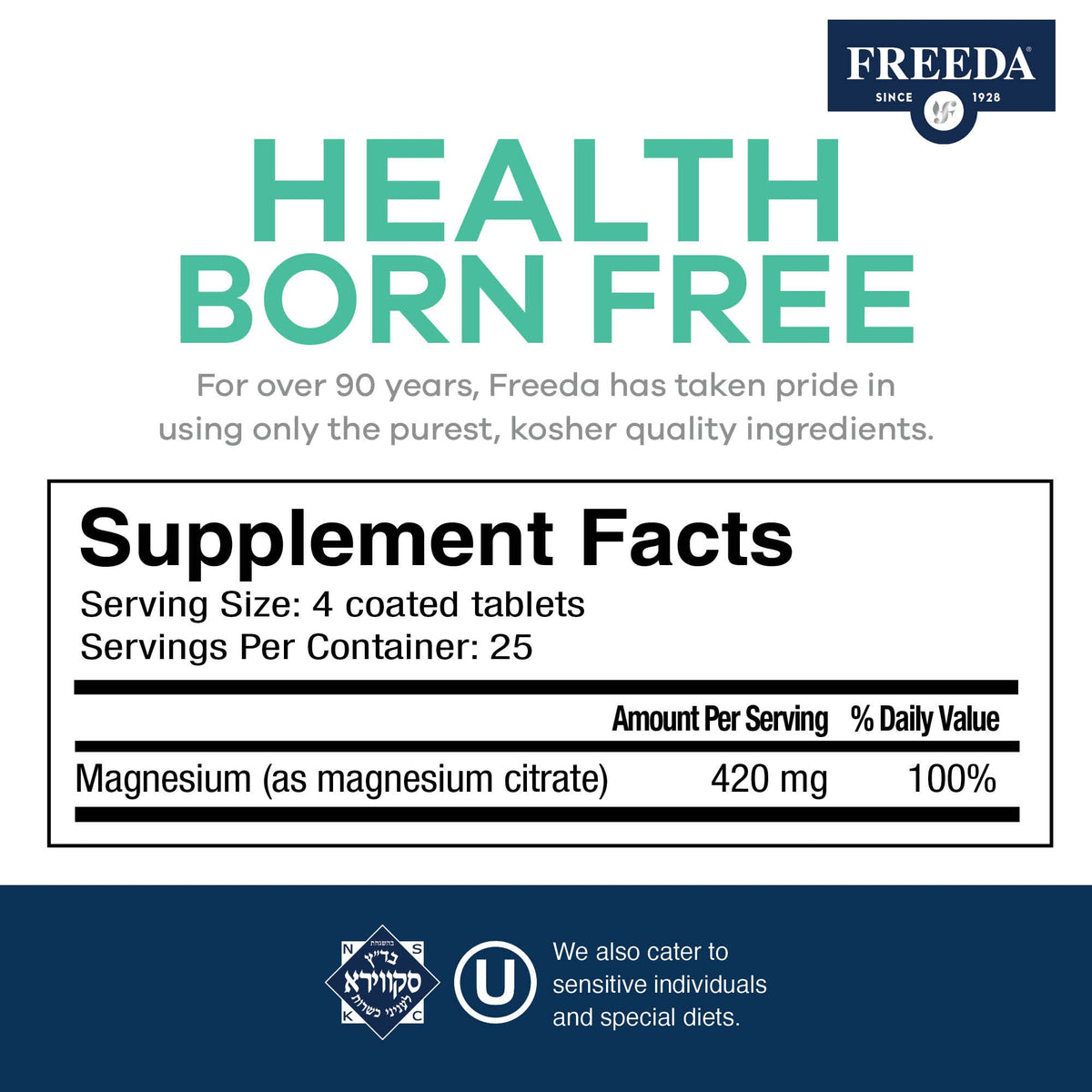FREEDA Poudre de Citrate de Magnésium 400 mg comprimés enrobés