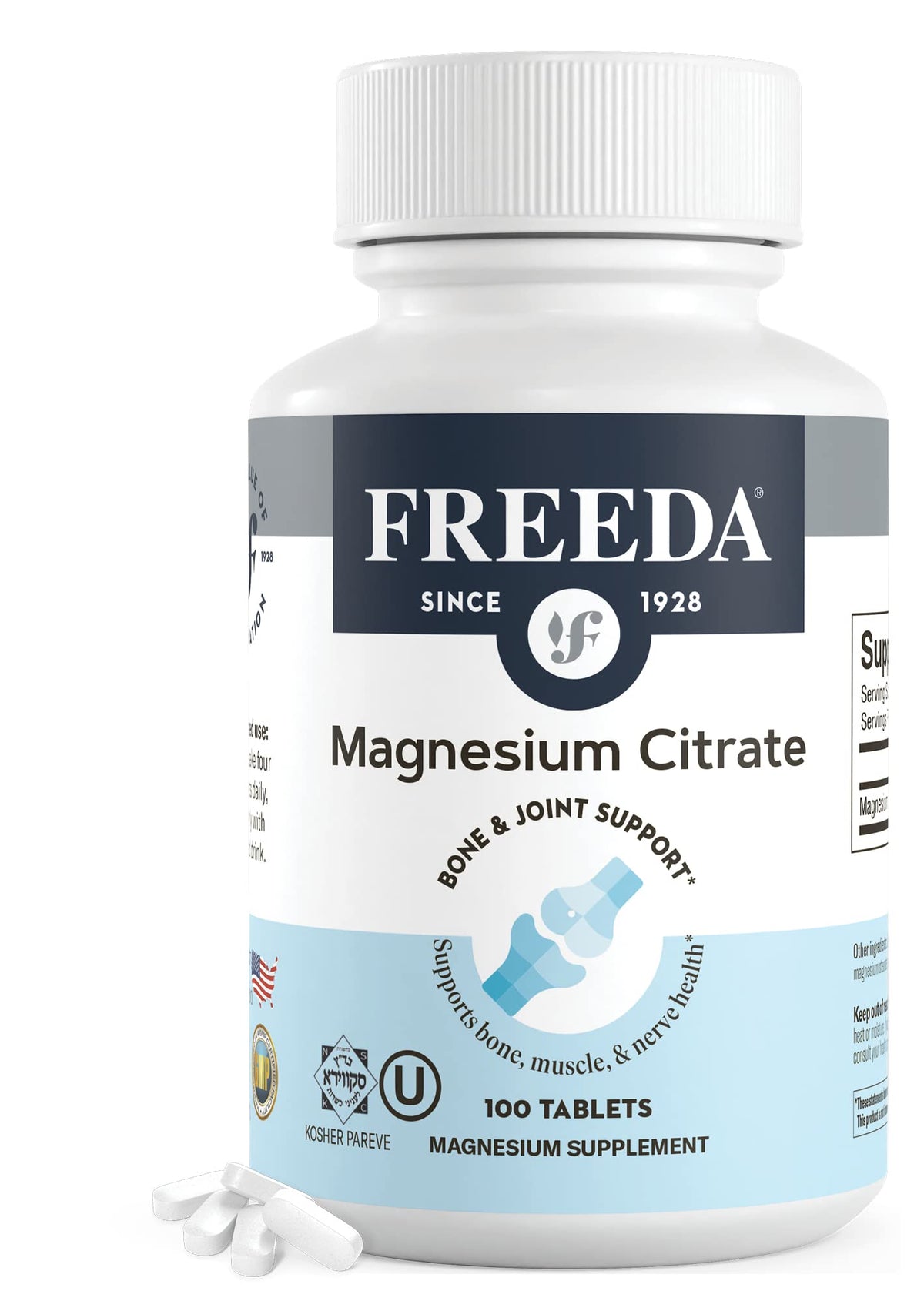FREEDA Poudre de Citrate de Magnésium 400mg 100 comprimés vue de face