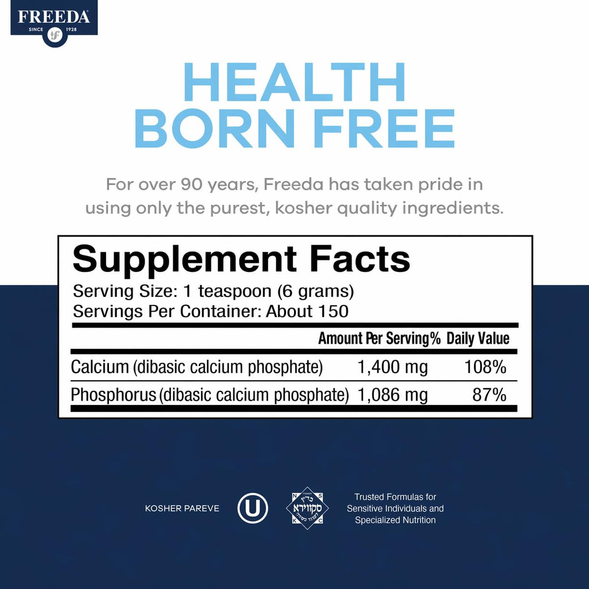 FREEDA Poudre de Phosphate de Calcium 32 oz dans une cuillère pour dosage