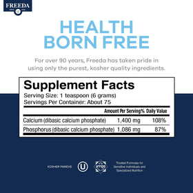 FREEDA Poudre de Phosphate de Calcium 508g - étiquette avec ingrédients