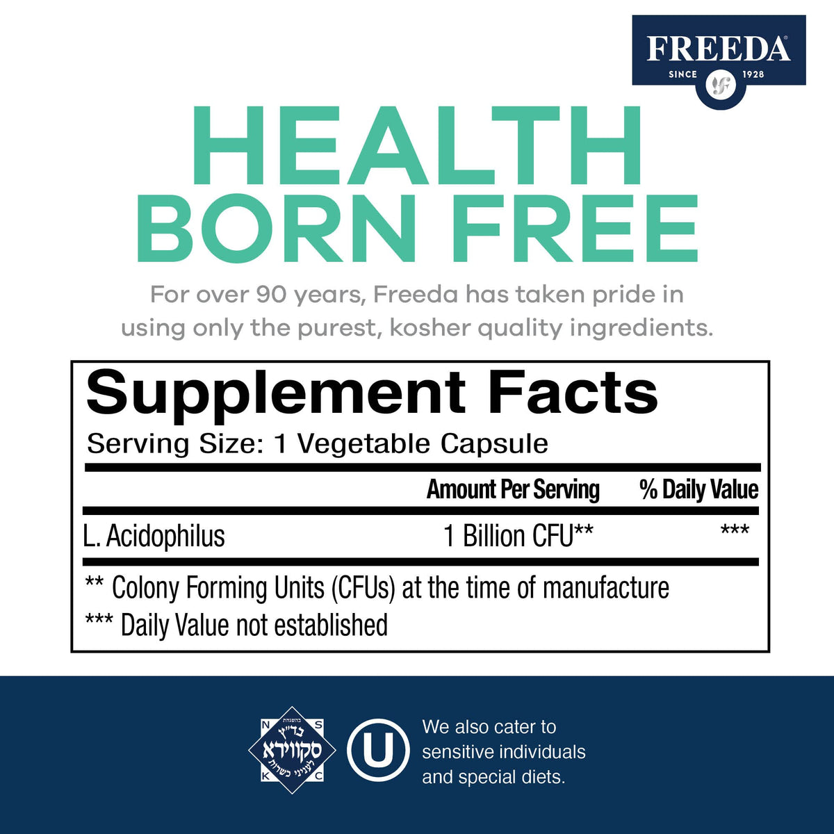 FREEDA Probiotique Acidophilus 1 Milliard CFU - capsules ouvertes