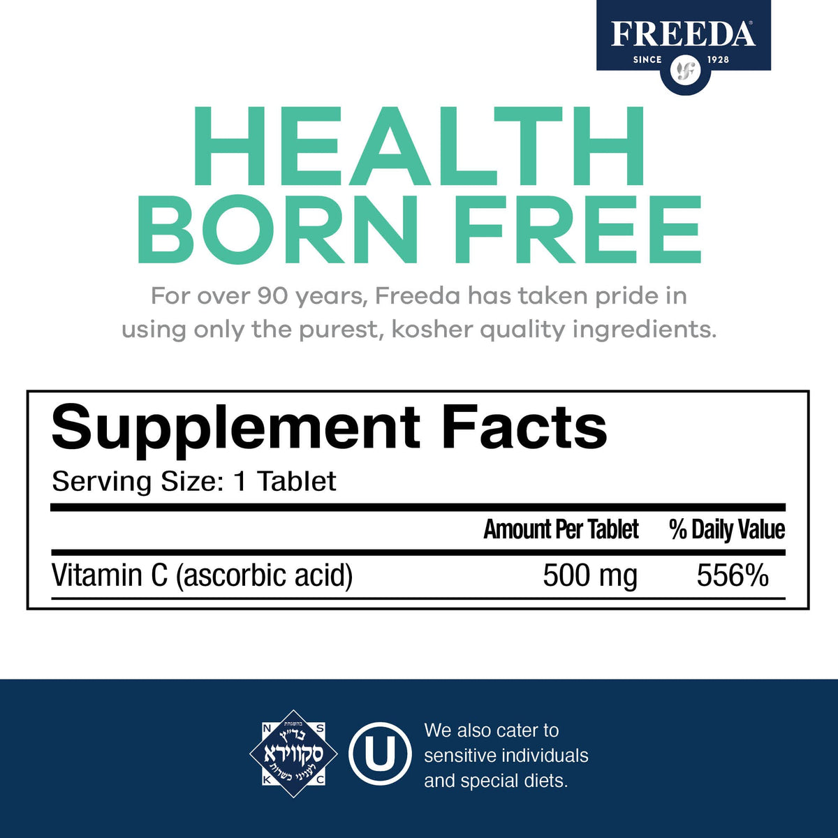 FREEDA Vitamine C 500mg comprimés, dosage de 500mg par comprimé