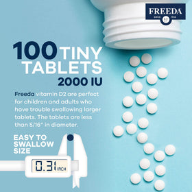 FREEDA Vitamine D2 2000 UI Vegan comprimés sur une table