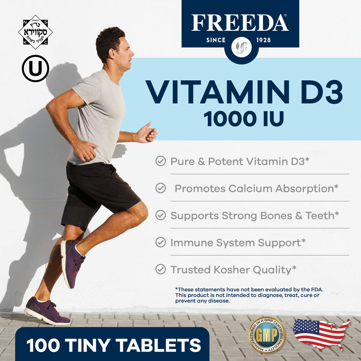 FREEDA Vitamine D3 1000 UI comprimés dans la main
