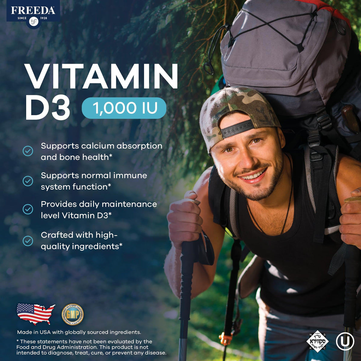 FREEDA Vitamine D3 1000 UI comprimés sur une table