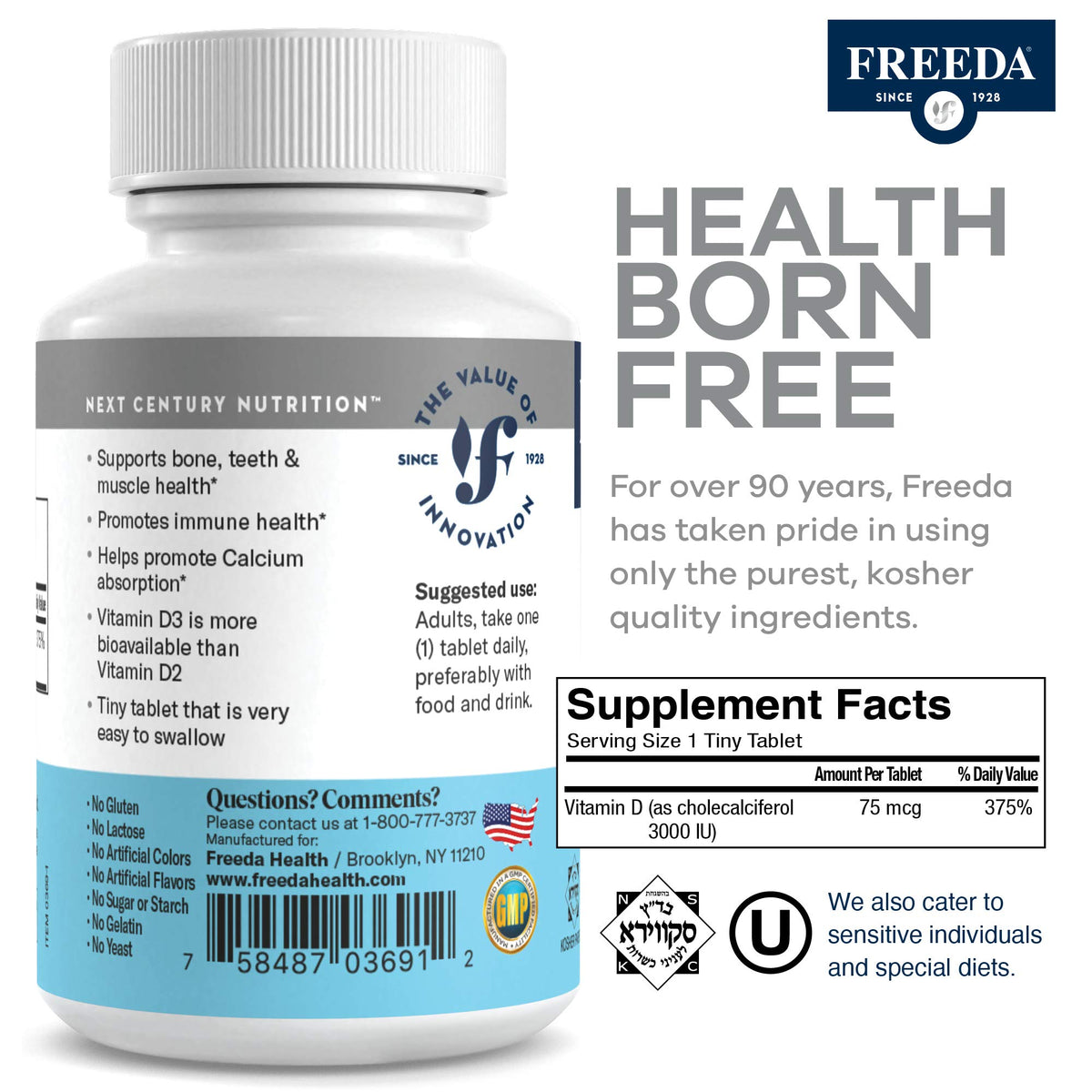 FREEDA Vitamine D3 3000 UI présentation des tablettes