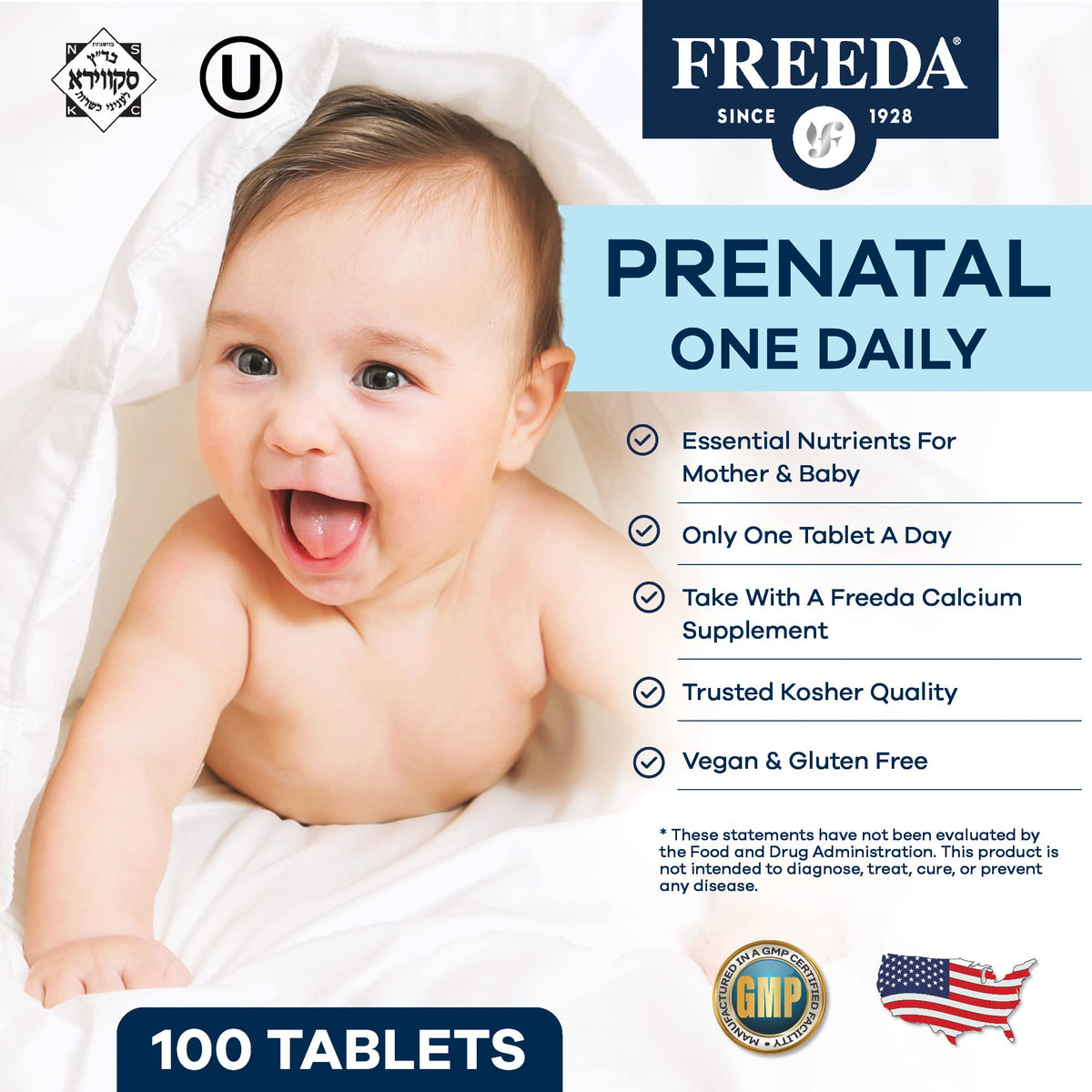 FREEDA Vitamines Prénatales 100 comprimés vue arrière de l'emballage