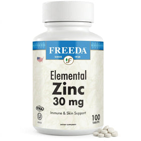 FREEDA Zinc Élementaire 30mg comprimés végétaliens, boîte de 100 unités
